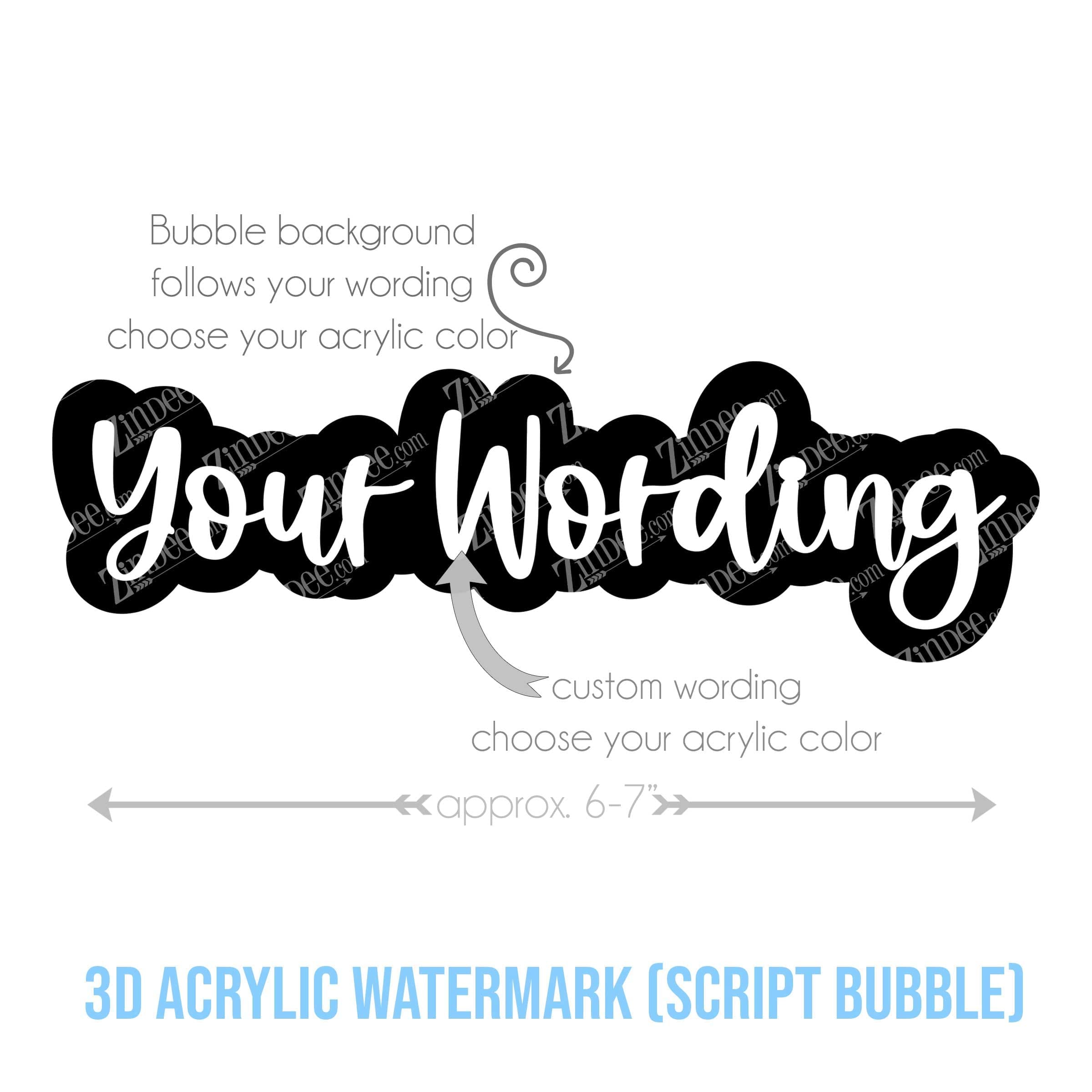 Acrylic Watermark 3D Script Bubble Style (acrylic sign)