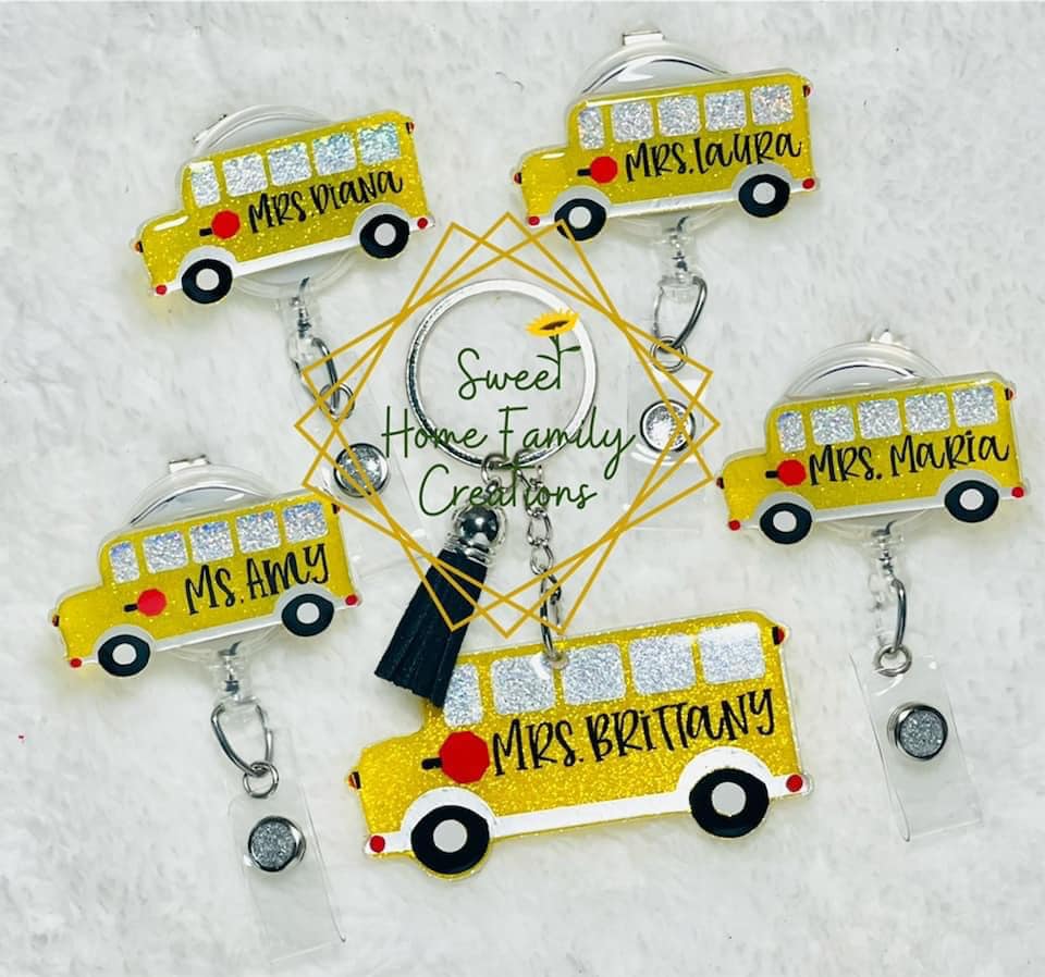 School Bus – Acrylic Badge Reel Blank (2") No Hole | Optional Sticker or UV DTF - Image 3