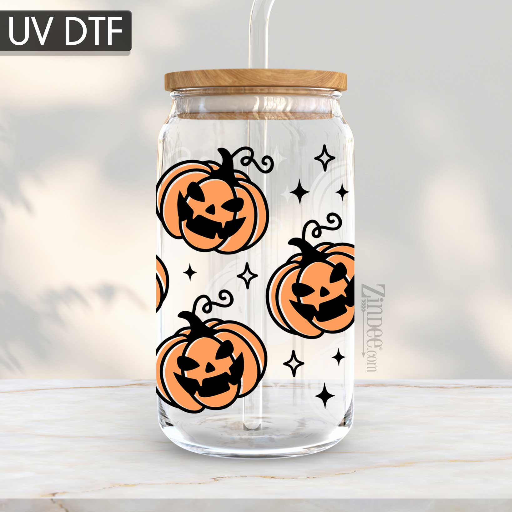 Spooky Pumpkins UV DTF Glass Can Wrap