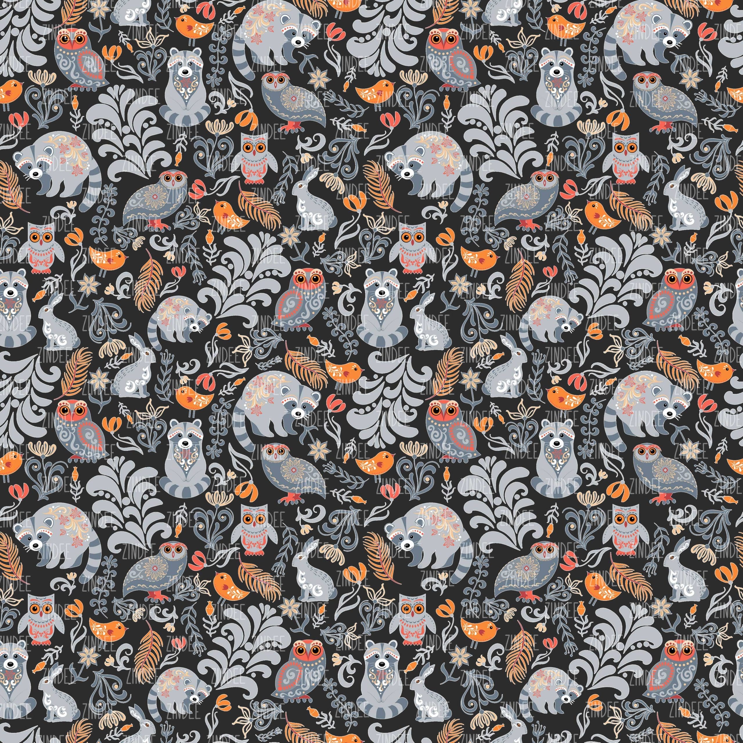 Autumn Forest Animals Black seamless (vinyl)