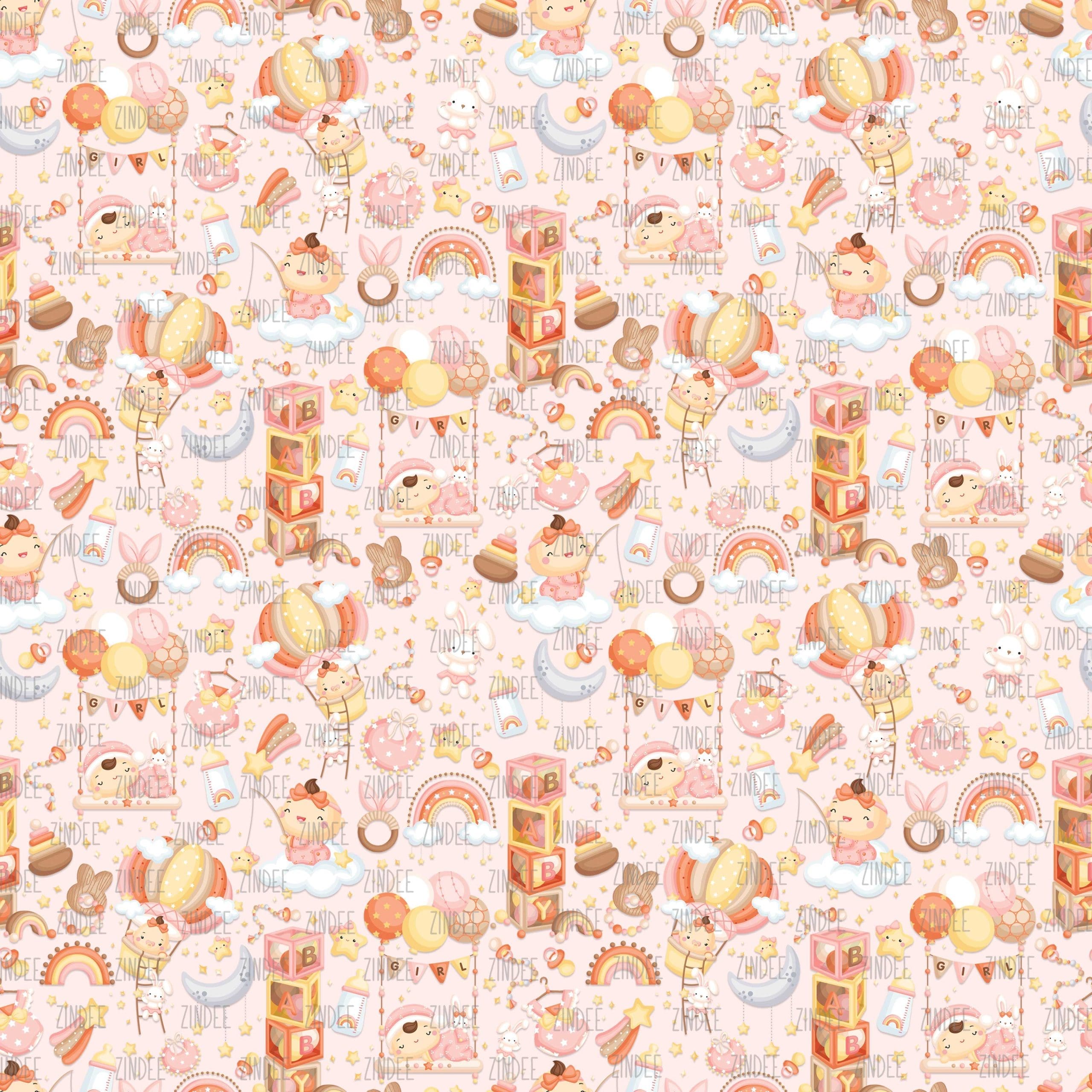 Baby Girl Air Balloon Pink seamless (digital paper)