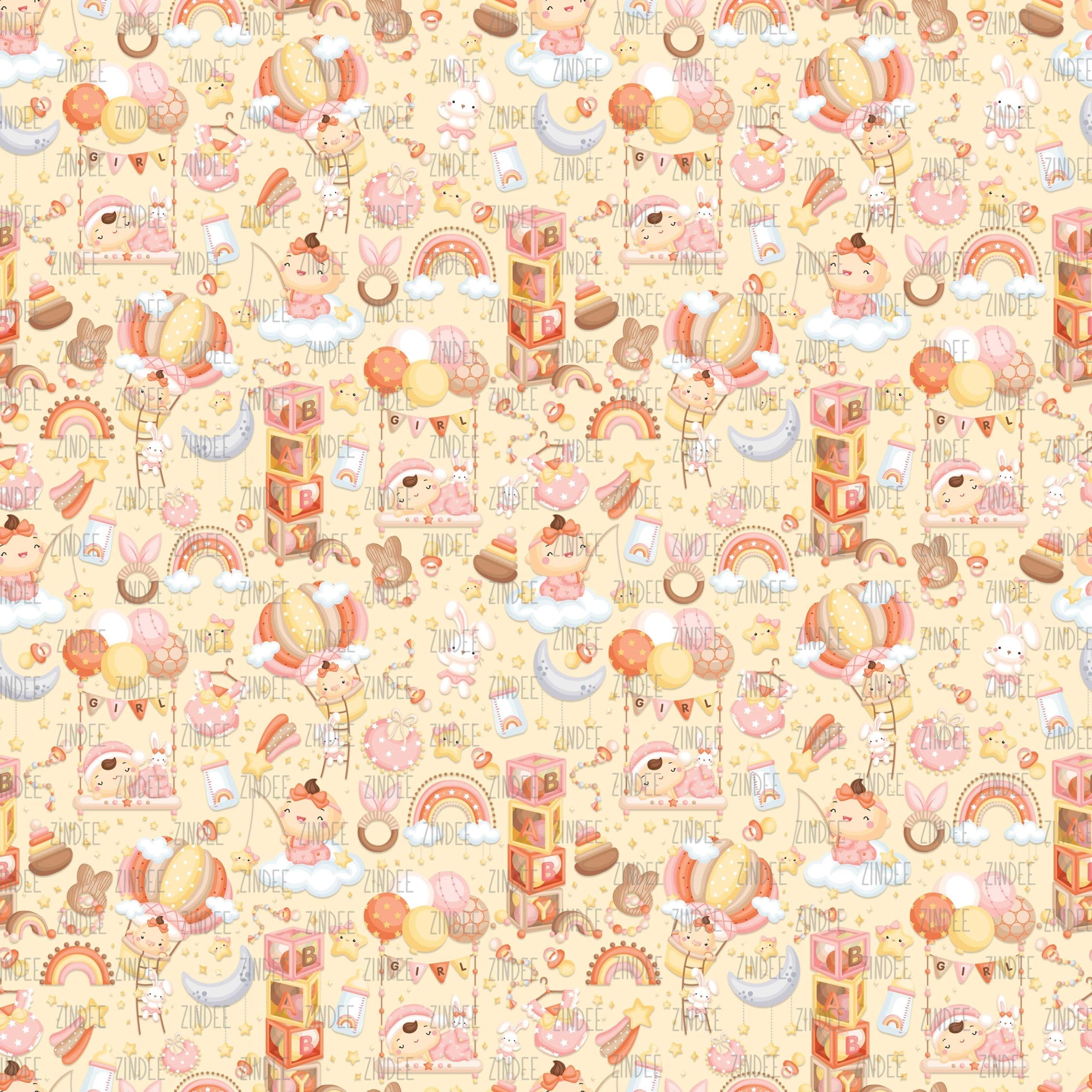 Baby Girl Air Balloon Yellow seamless (digital paper)