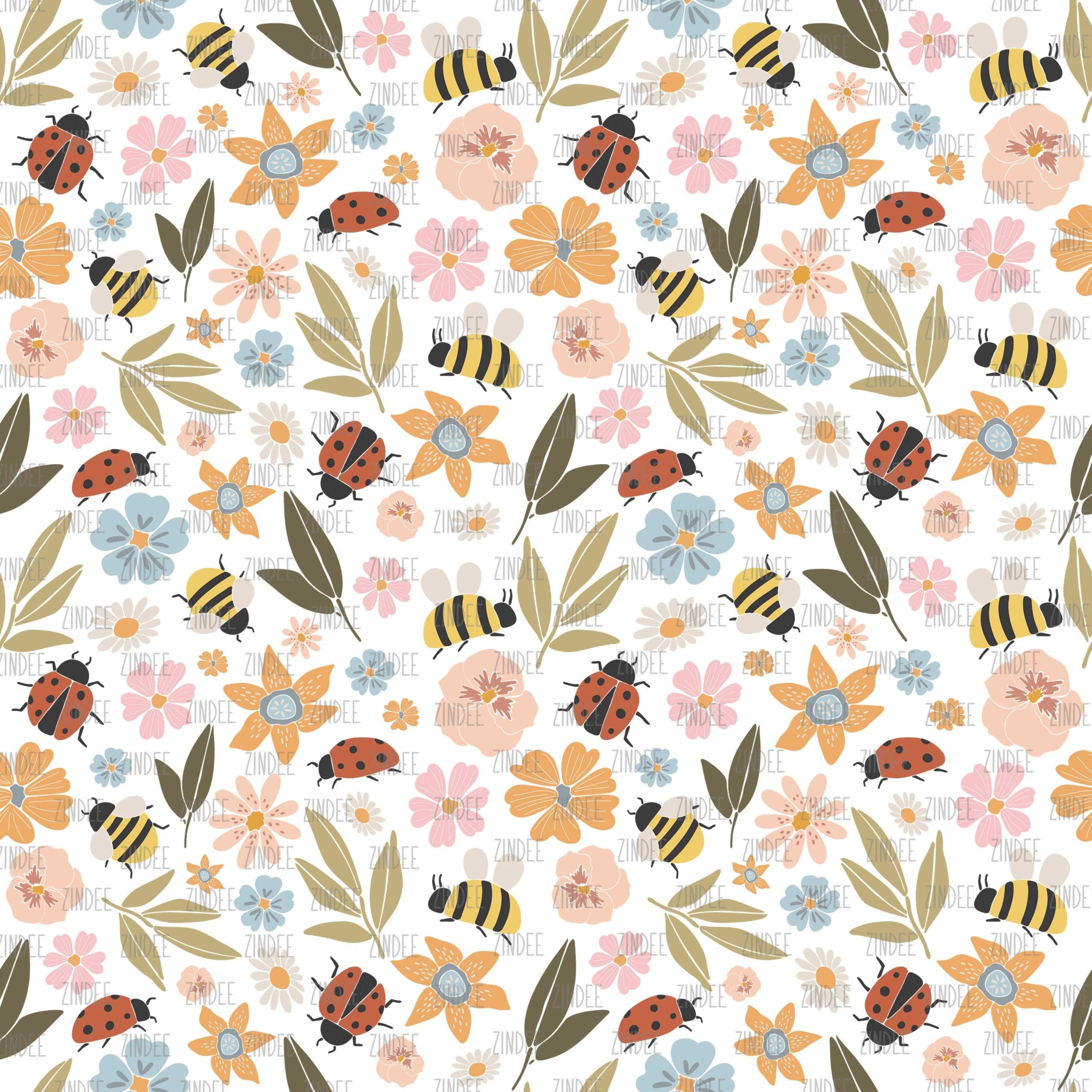 Bees And Ladybugs seamless (digital paper)