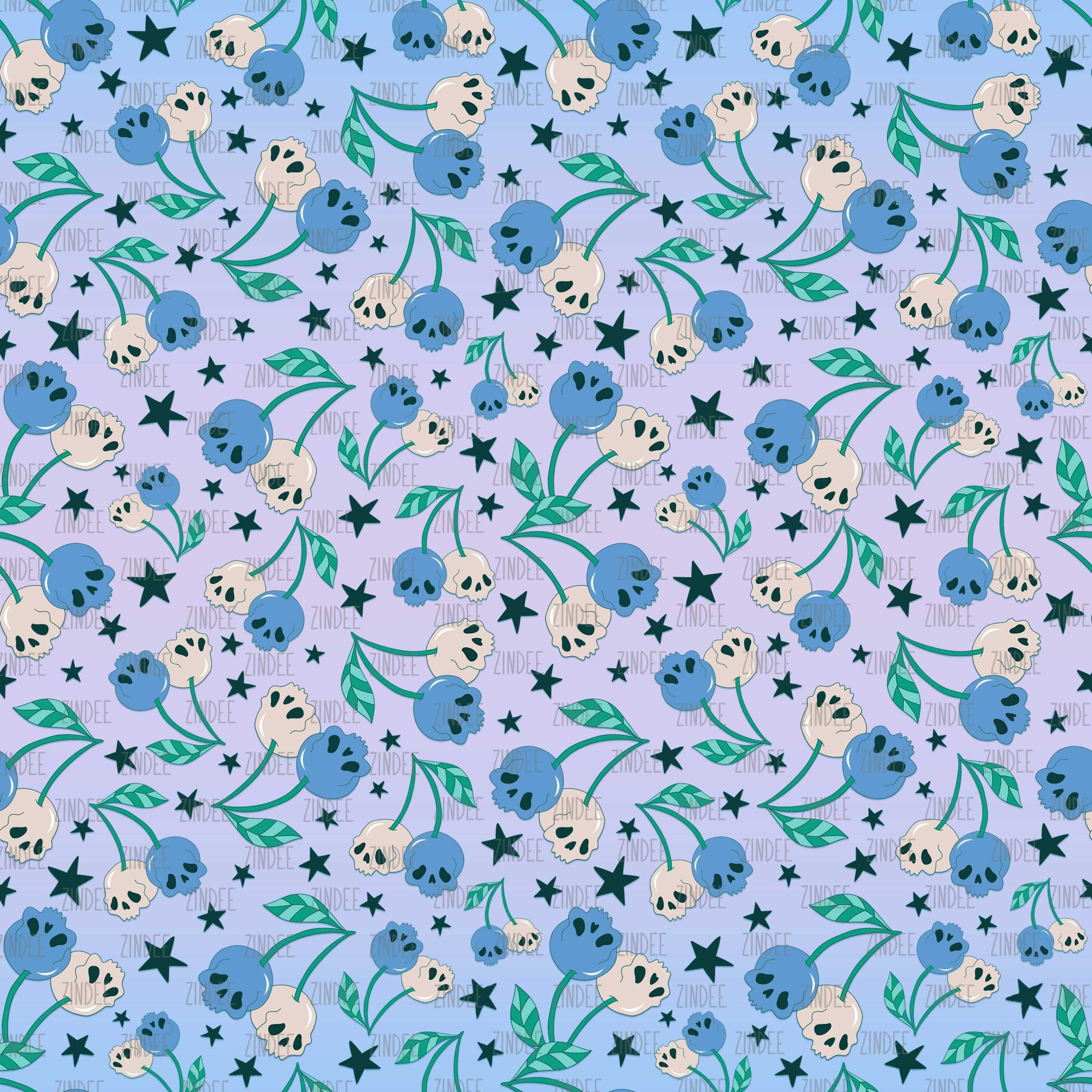 Cherry Skulls Blue Ombre seamless (digital paper)