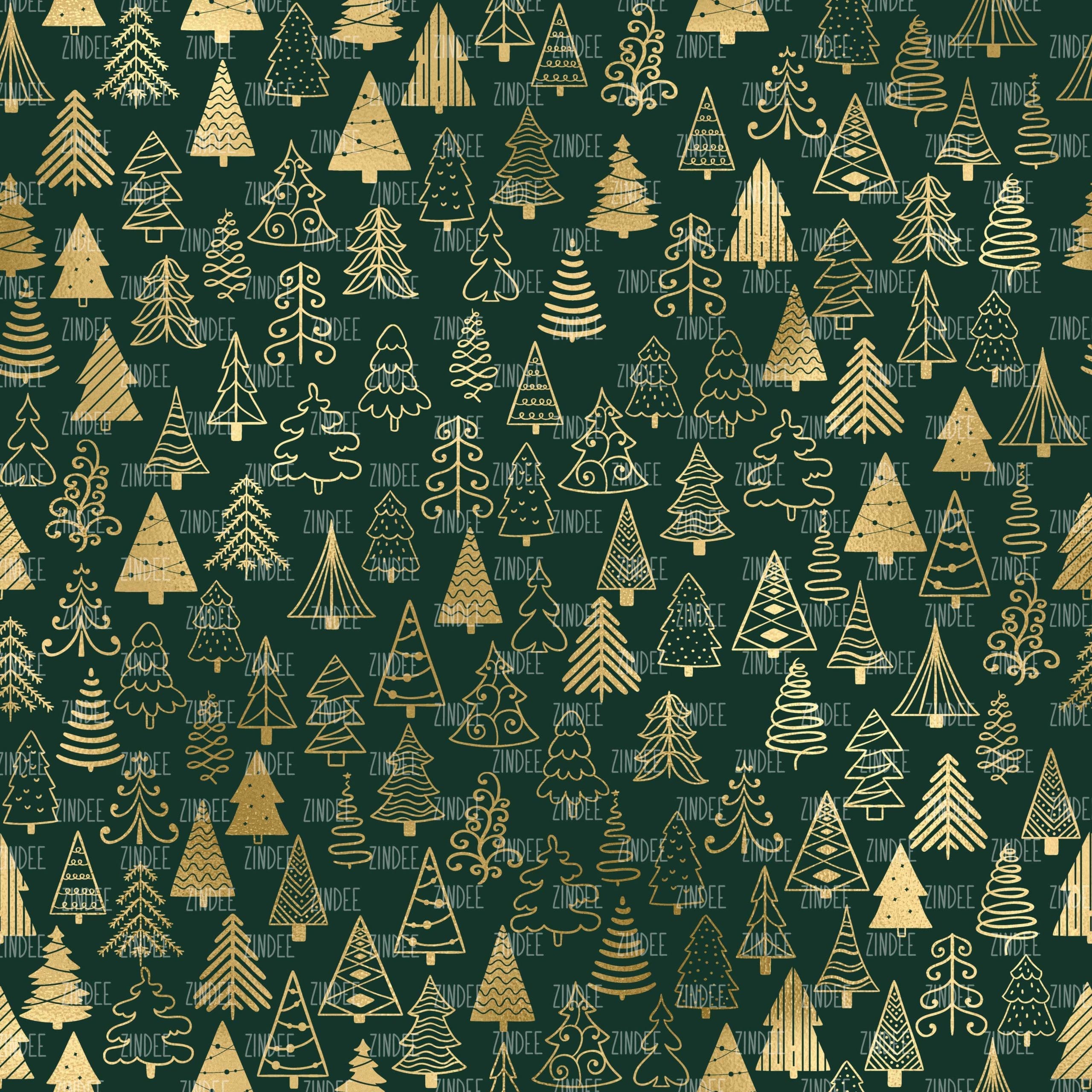 Christmas Trees Gold And Green seamless (digital paper)