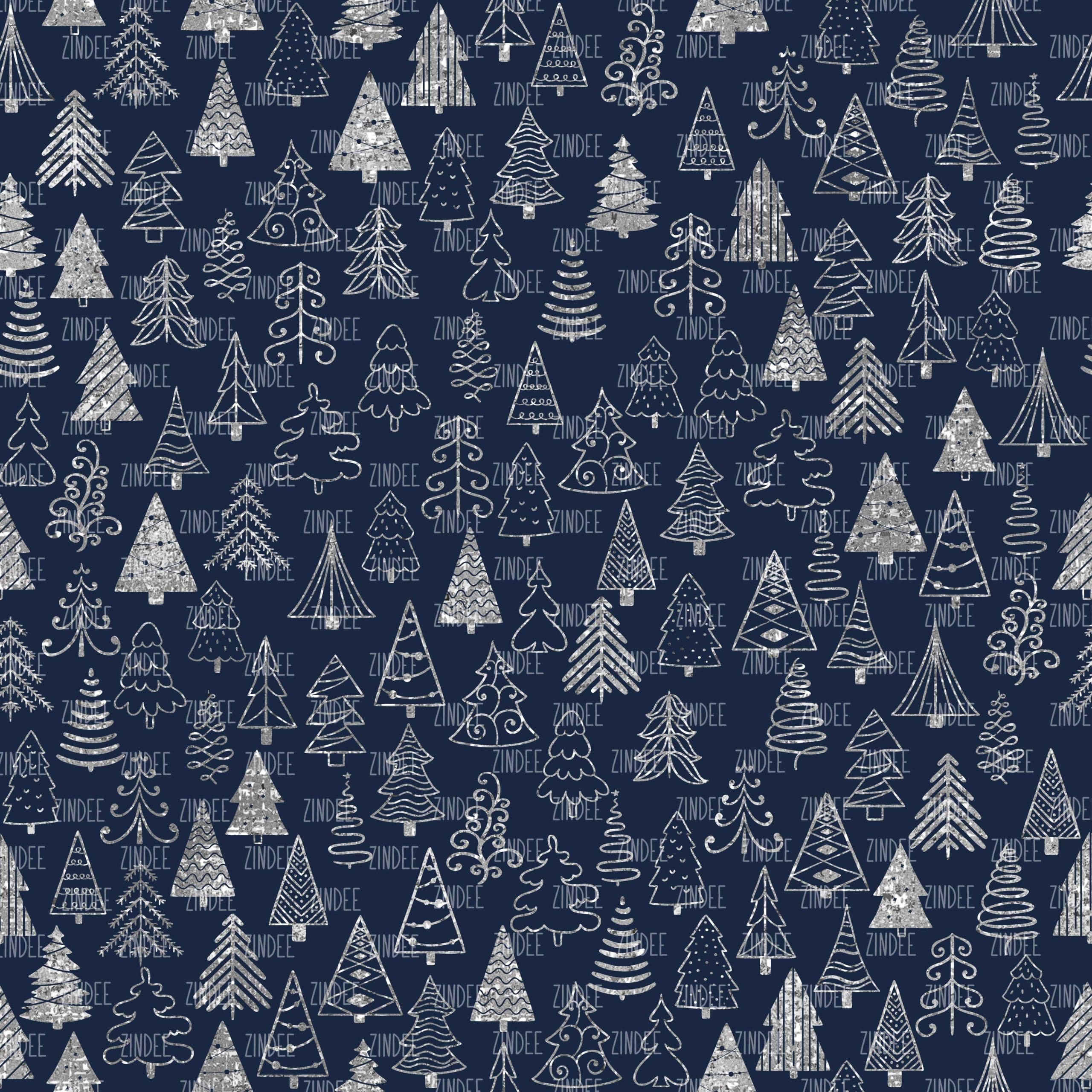 Christmas Trees Silver And Blue seamless (digital paper)