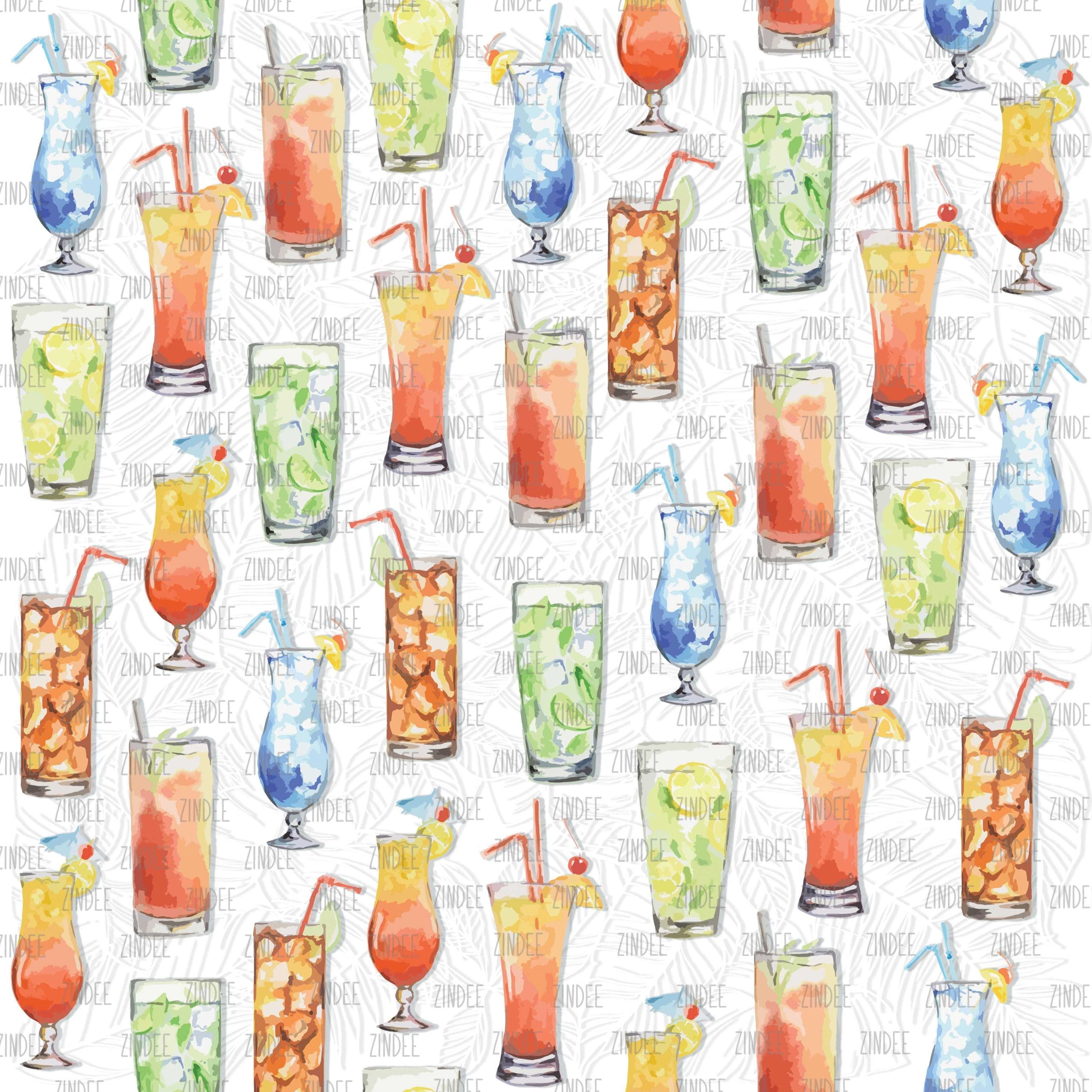 Cocktails White seamless (digital paper)