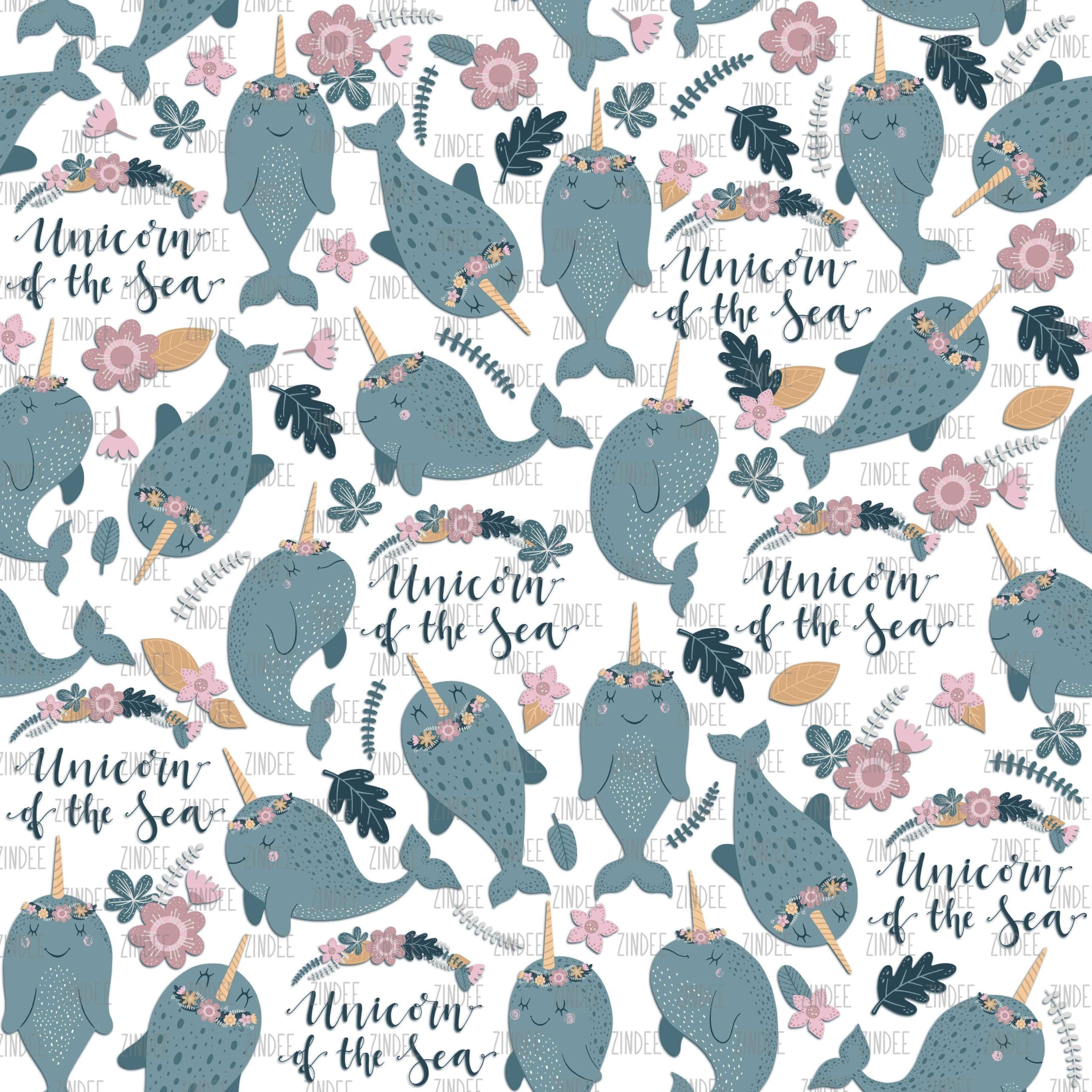 Cute Narwhals White seamless (digital paper)
