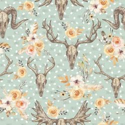 Floral Boho Skull Green (digital paper)