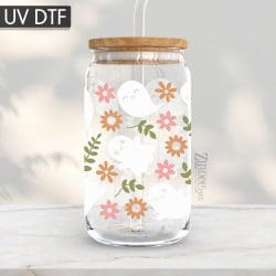 Floral Ghosts UV DTF Glass Can Wrap