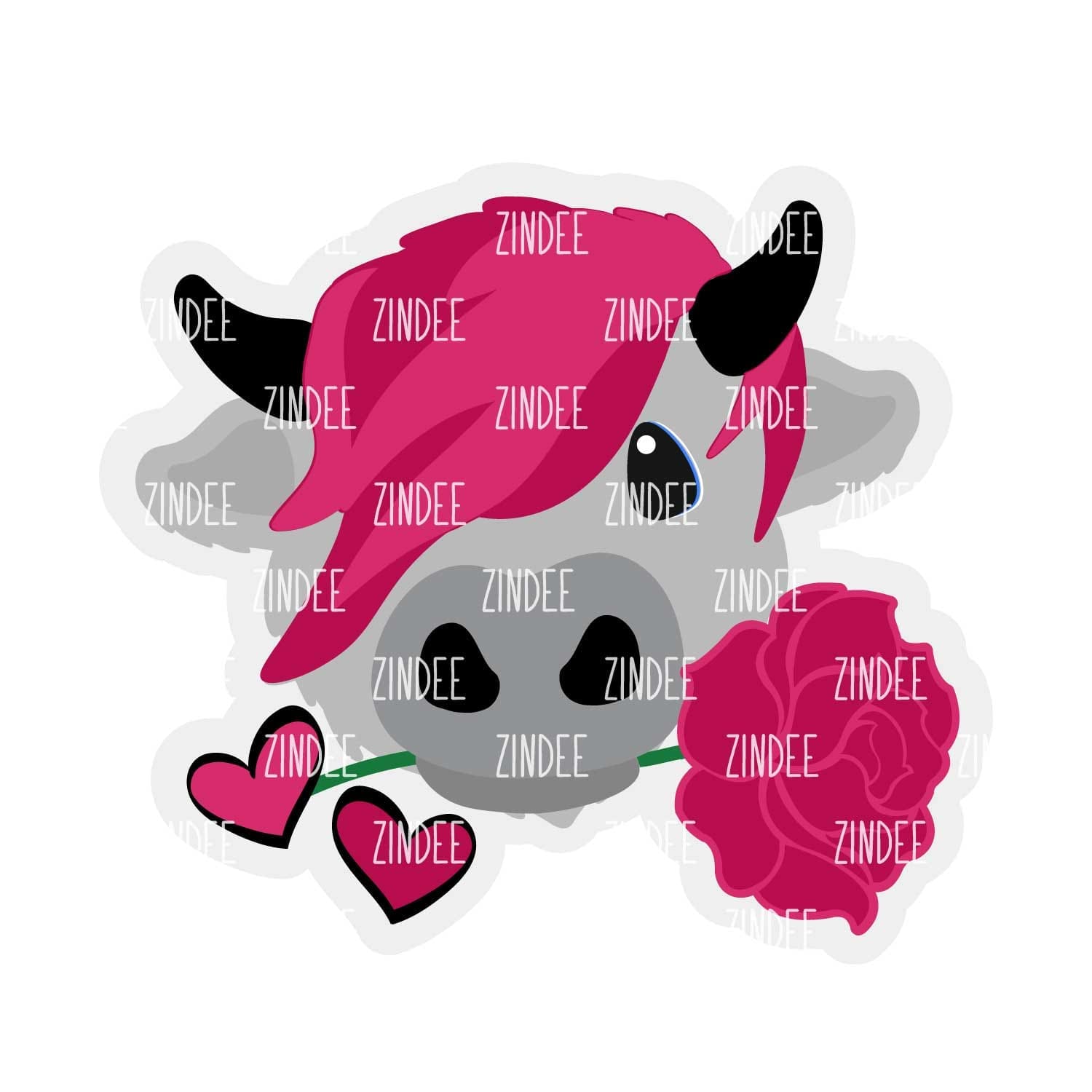 Rose Highland Cow – Mini Acrylic Charm Blank (1.5") | Optional Sticker or UV DTF