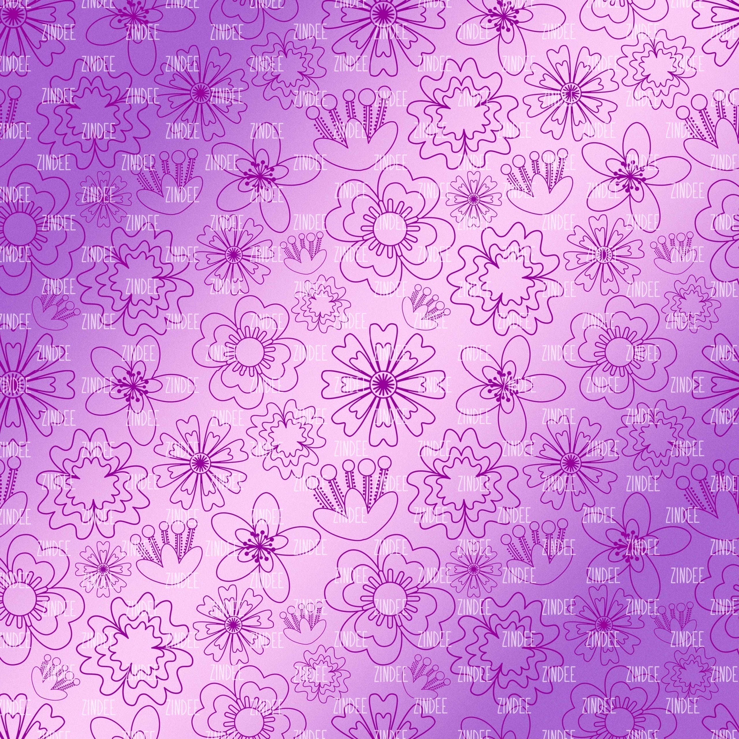 Magenta Flowers Outline (digital paper)