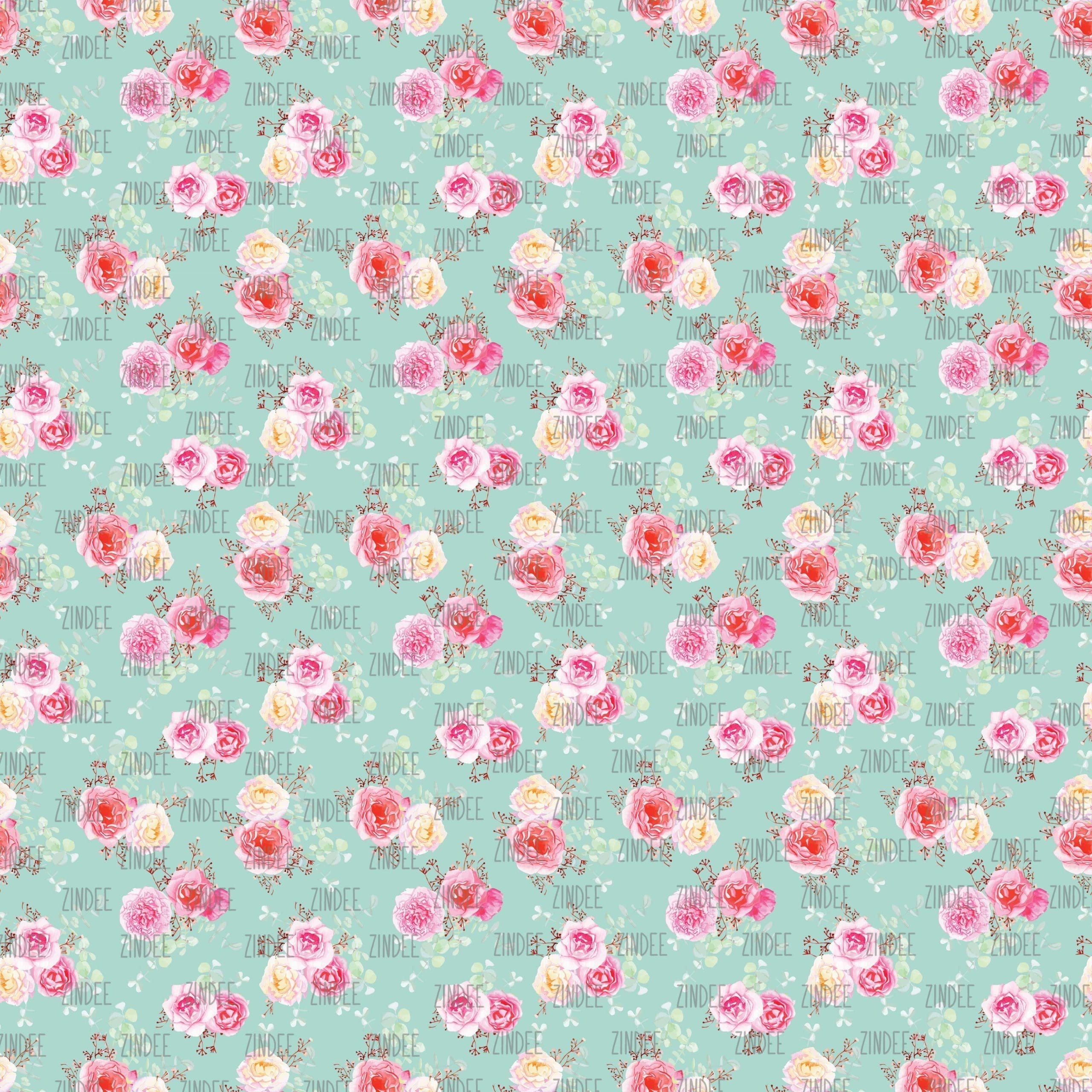 Mint Pink Floral Small Scale seamless (vinyl)
