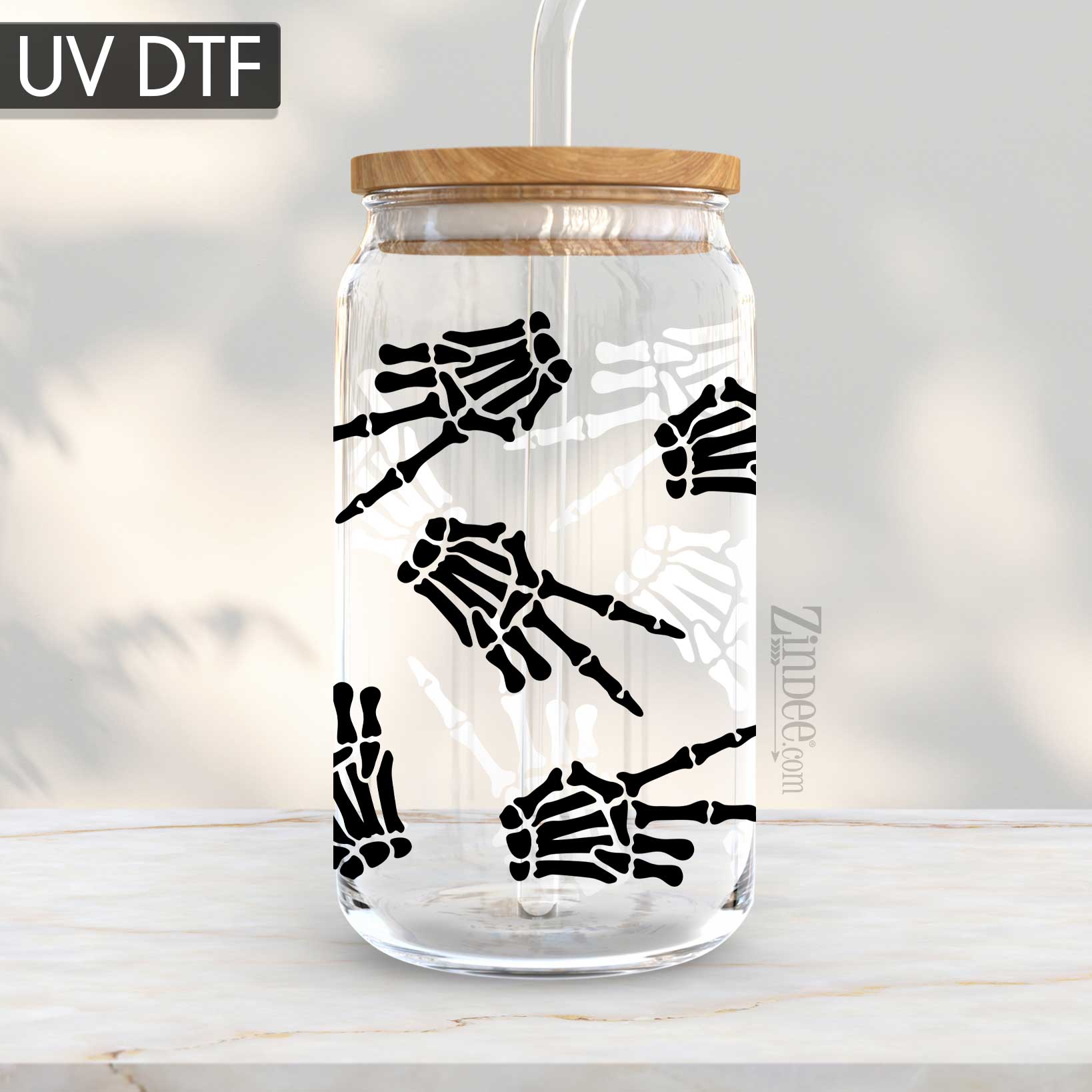 Peace Skeletons UV DTF Glass Can Wrap