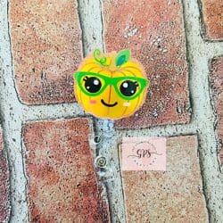 Pumpkin With Glasses – Acrylic Badge Reel Blank (2") No Hole | Optional Sticker or UV DTF - Image 3