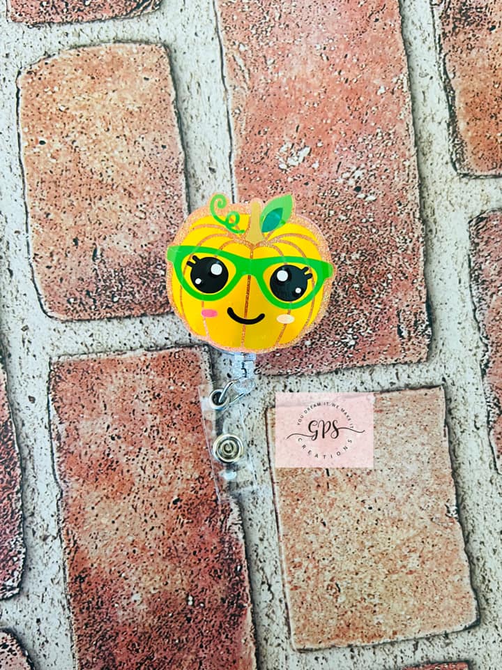 Pumpkin With Glasses – Acrylic Badge Reel Blank (2") No Hole | Optional Sticker or UV DTF - Image 3