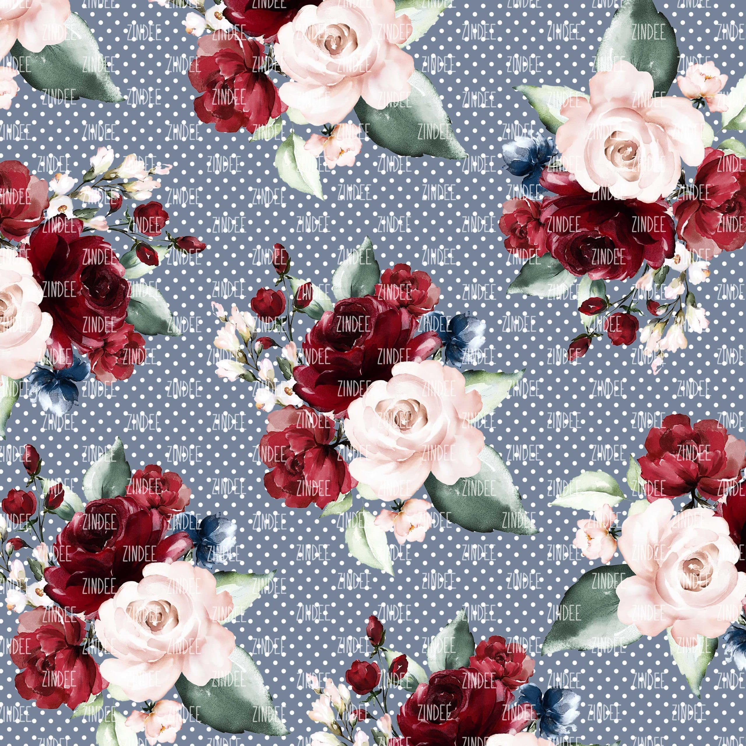 Rustic Dusty Floral #2 with Polka Dots (digital paper)