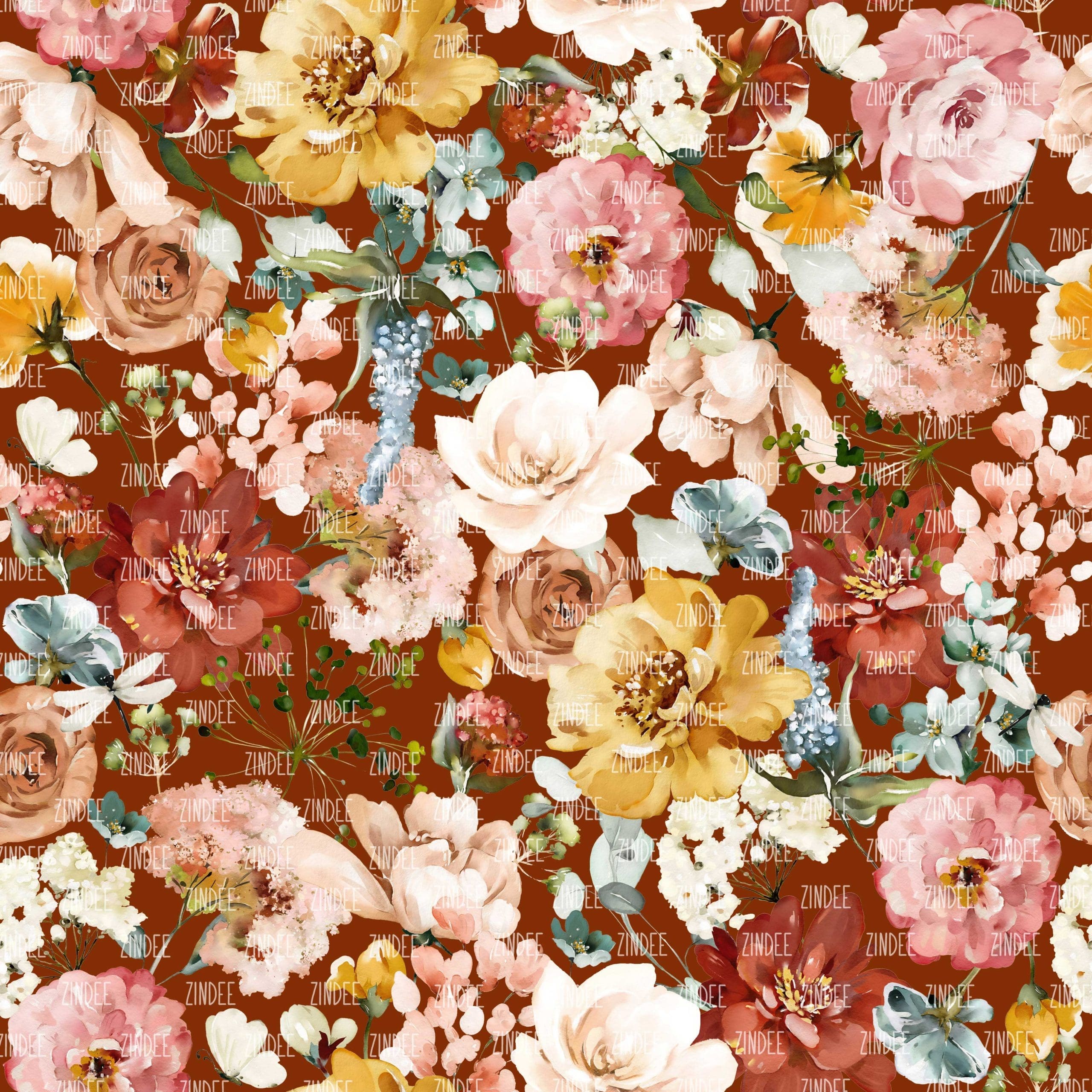 Vintage Floral Burnt Orange seamless (digital paper)