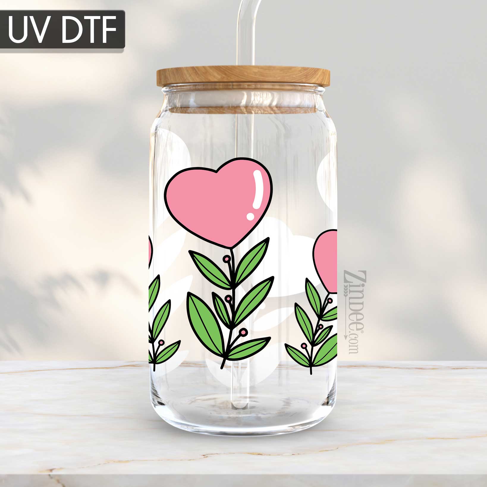 Flower Valentine UV DTF Glass Can Wrap