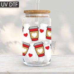 Valentine Coffee UV DTF Glass Can Wrap