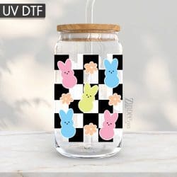 Checkered Bunny UV DTF Glass Can Wrap