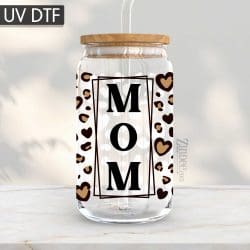 Mom Heart Leopard UV DTF Glass Can Wrap