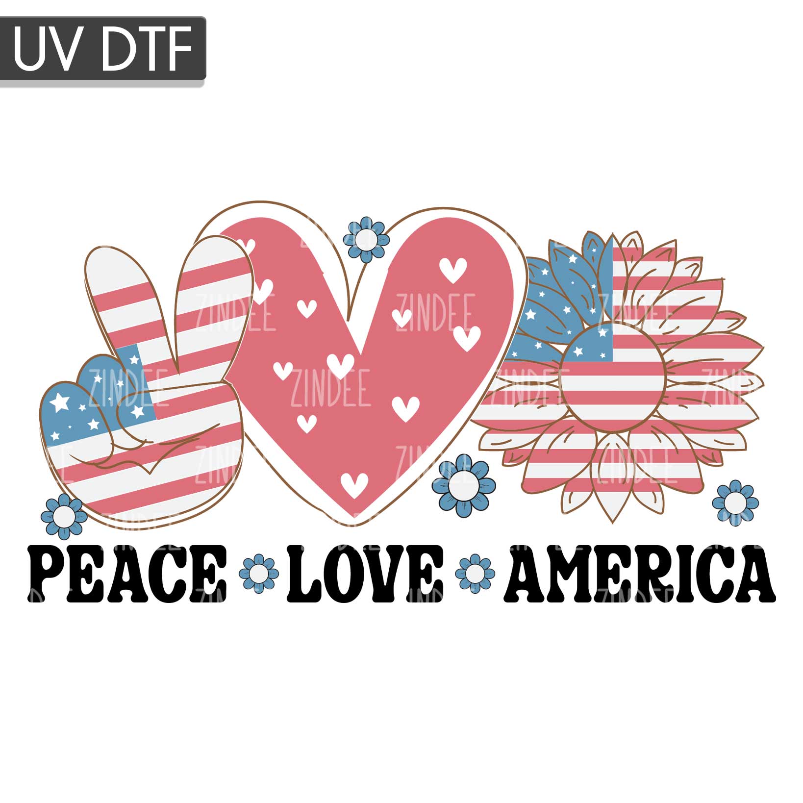 Peace Love America UV DTF Decal