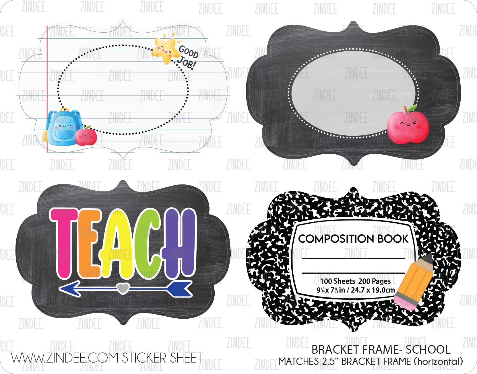 Bracket Frame School (sticker sheet) 2.5" WHITE Gloss
