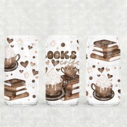 Books and Coffee UV DTF Glass Can Wrap
