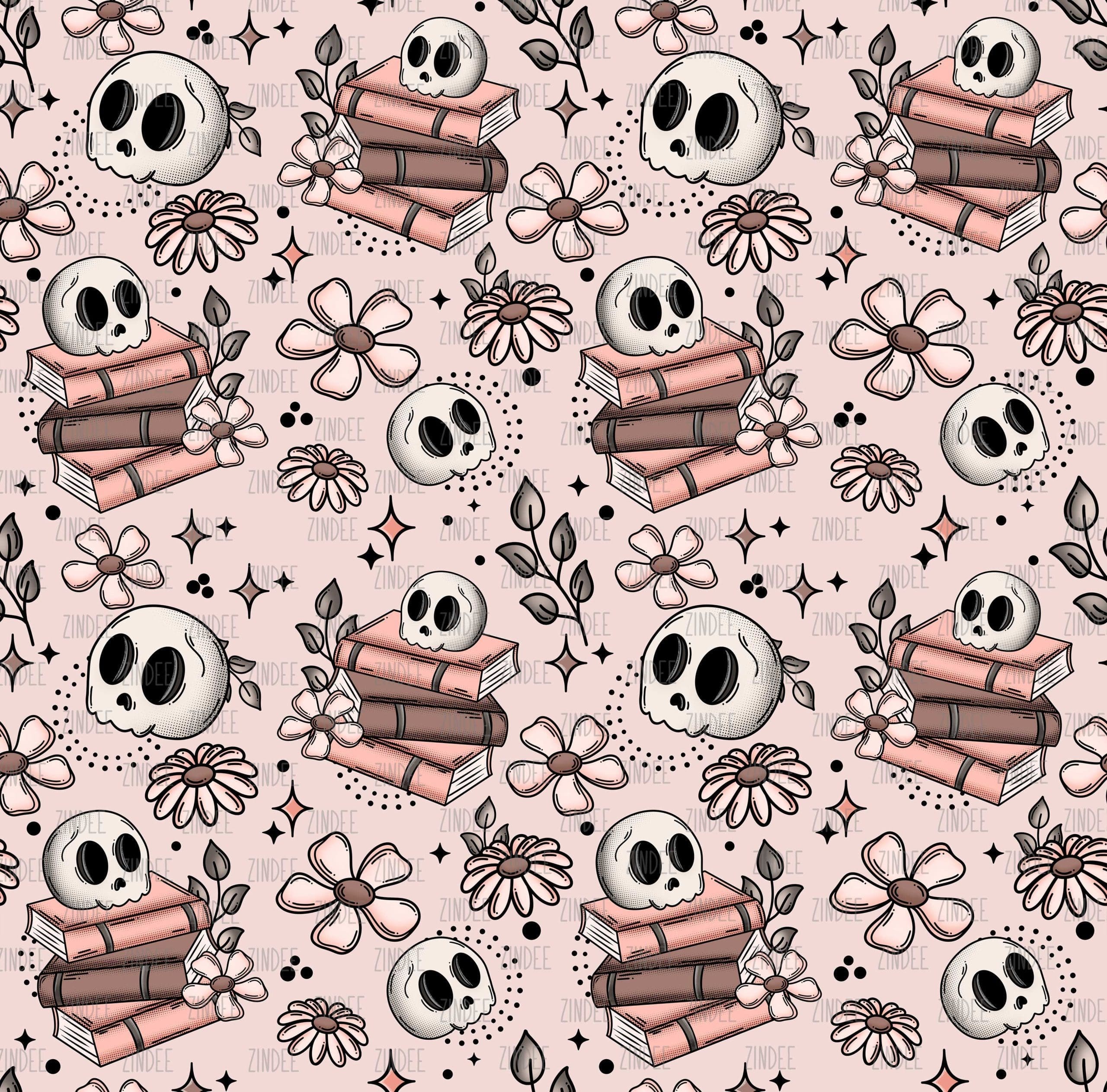 Pink Floral Skellie Books seamless (vinyl)