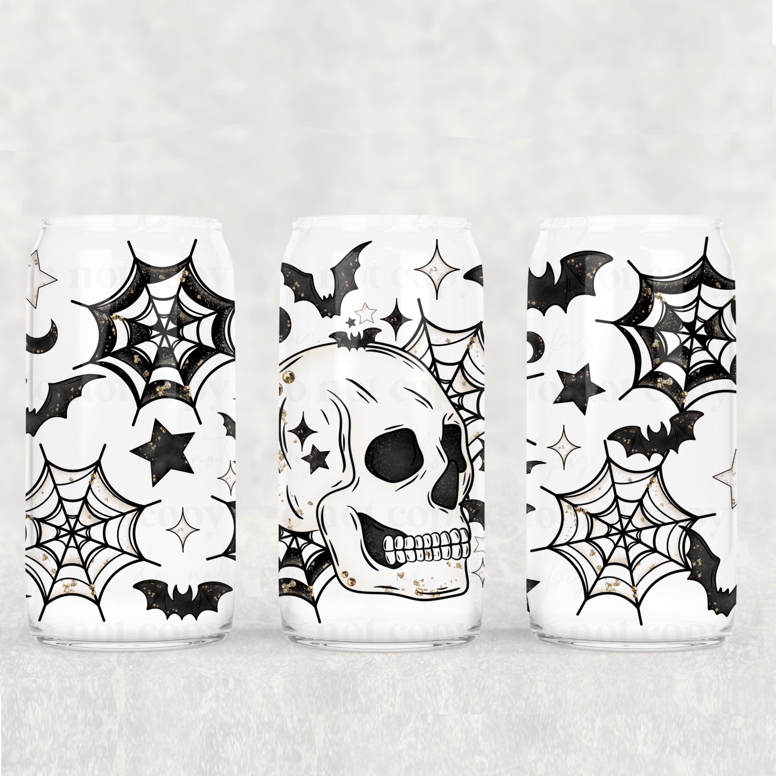 Web Skull UV DTF Glass Can Wrap