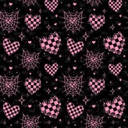 Flame Pink Checkered Hearts Black seamless (vinyl)