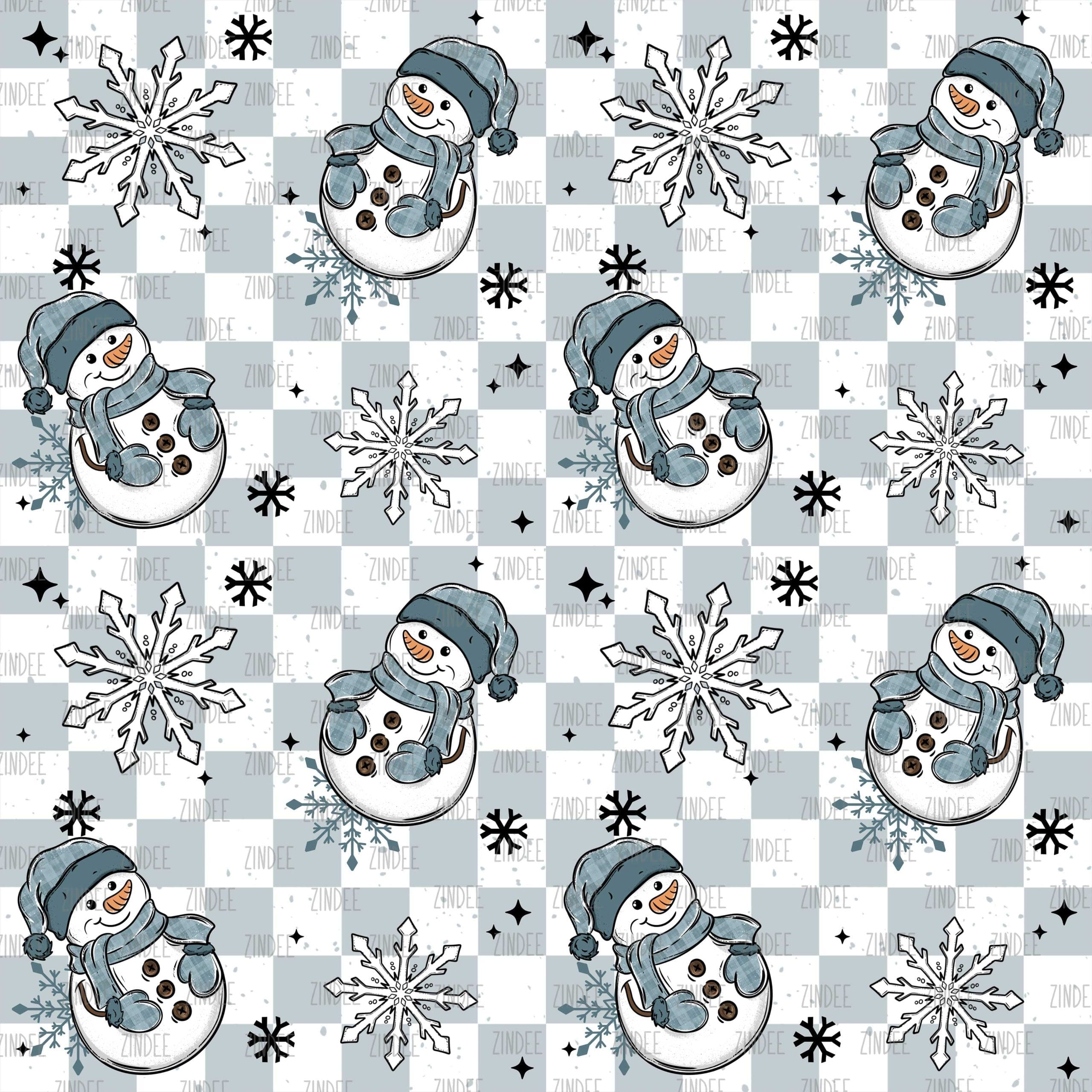 Checker Snowman Snowflakes BLUE seamless (Sublimation Sheet)