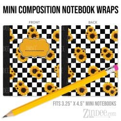 Checkerboard Sunflower – Mini Composition Notebook Wrap (3.25" x 4.5") | Vinyl Notebook Cover