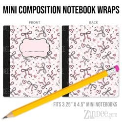 Pink Bow Hearts – Mini Composition Notebook Wrap (3.25" x 4.5") | Vinyl Notebook Cover