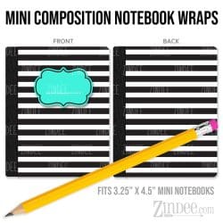 Black White Stripe – Mini Composition Notebook Wrap (3.25" x 4.5") | Vinyl Notebook Cover