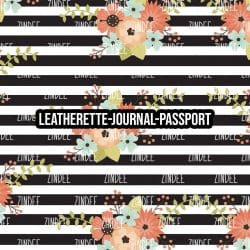 Black White Stripe Floral Coral - Journal- PASSPORT Size (Faux Leather)