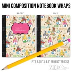 Gnome Sweet Garden – Mini Composition Notebook Wrap (3.25" x 4.5") | Vinyl Notebook Cover